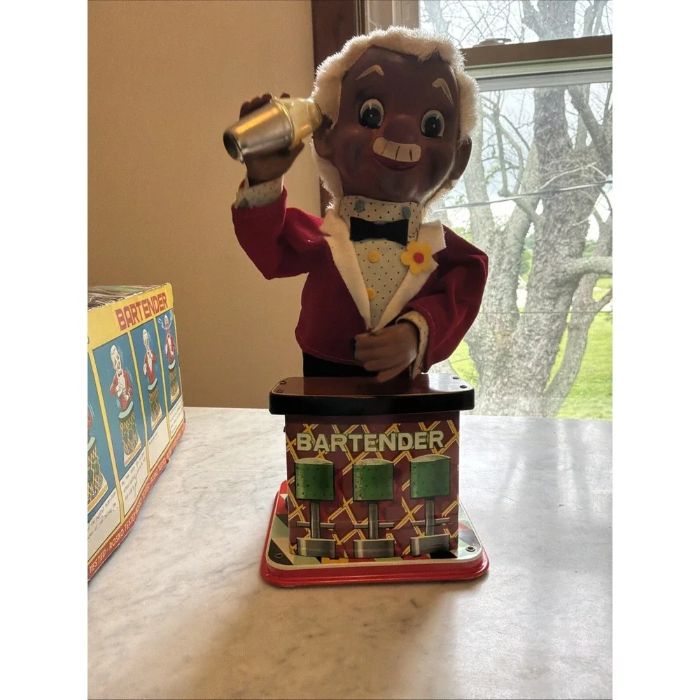 VTG African-American Rosco Bartender Charlie Weaver  Battery Powered Tin Japan